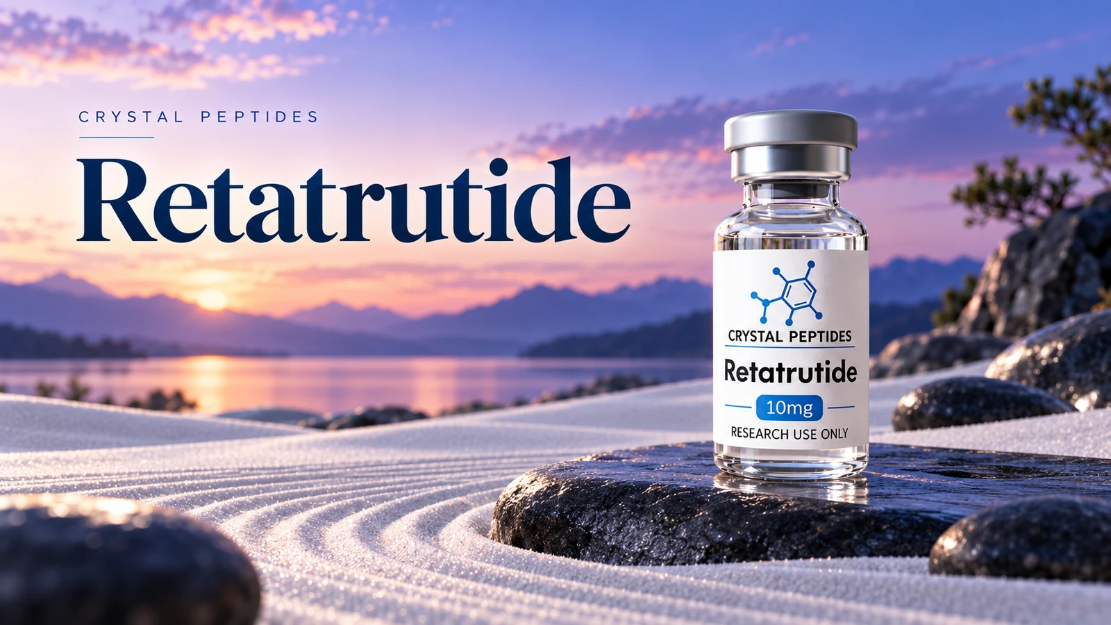 Toimituksellinen tuotekuvitus: Retatrutide — Crystal Peptides.